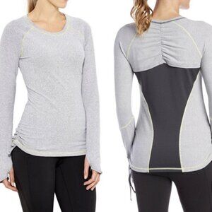 Lucy Tech Dashing Stripes Long Sleeve Side Cinch Top Fossil Stripe Yellow Medium